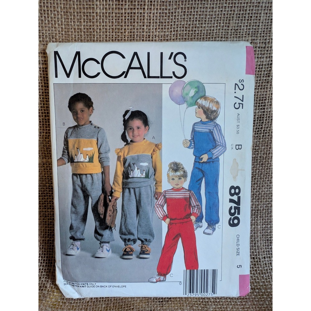 Vintage 1983 McCall's 8759 Kids Sweatsuit Sewing Pattern Geese Applique Uncut 5